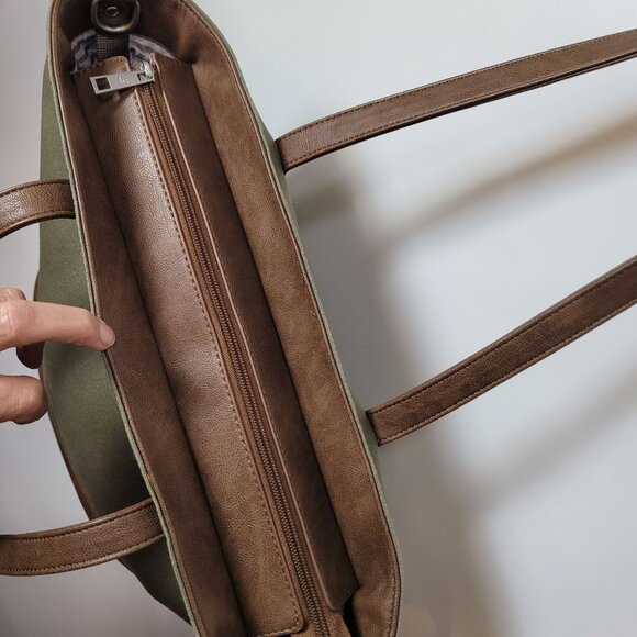 Little Unicorn City Walk Tote - Olive Multiple Pockets Canvas & Faux Leather - Picture 8 of 10